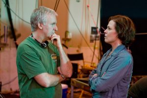 James Cameron in Sigourney Weaver na snemanju filma Avatar.