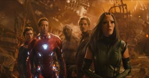 Scena iz filma Maščevalci: Brezmejna vojna (Avengers: Infinity War): varuhi galaksije spider-man iron man